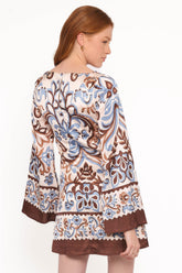 Megan Mini Dress - Ivory Brown Blue