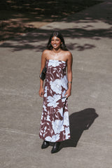 Ottavia Strapless Maxi Dress - Blue Poppies