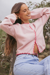 Payton Scallop Cardigan - Pink Red