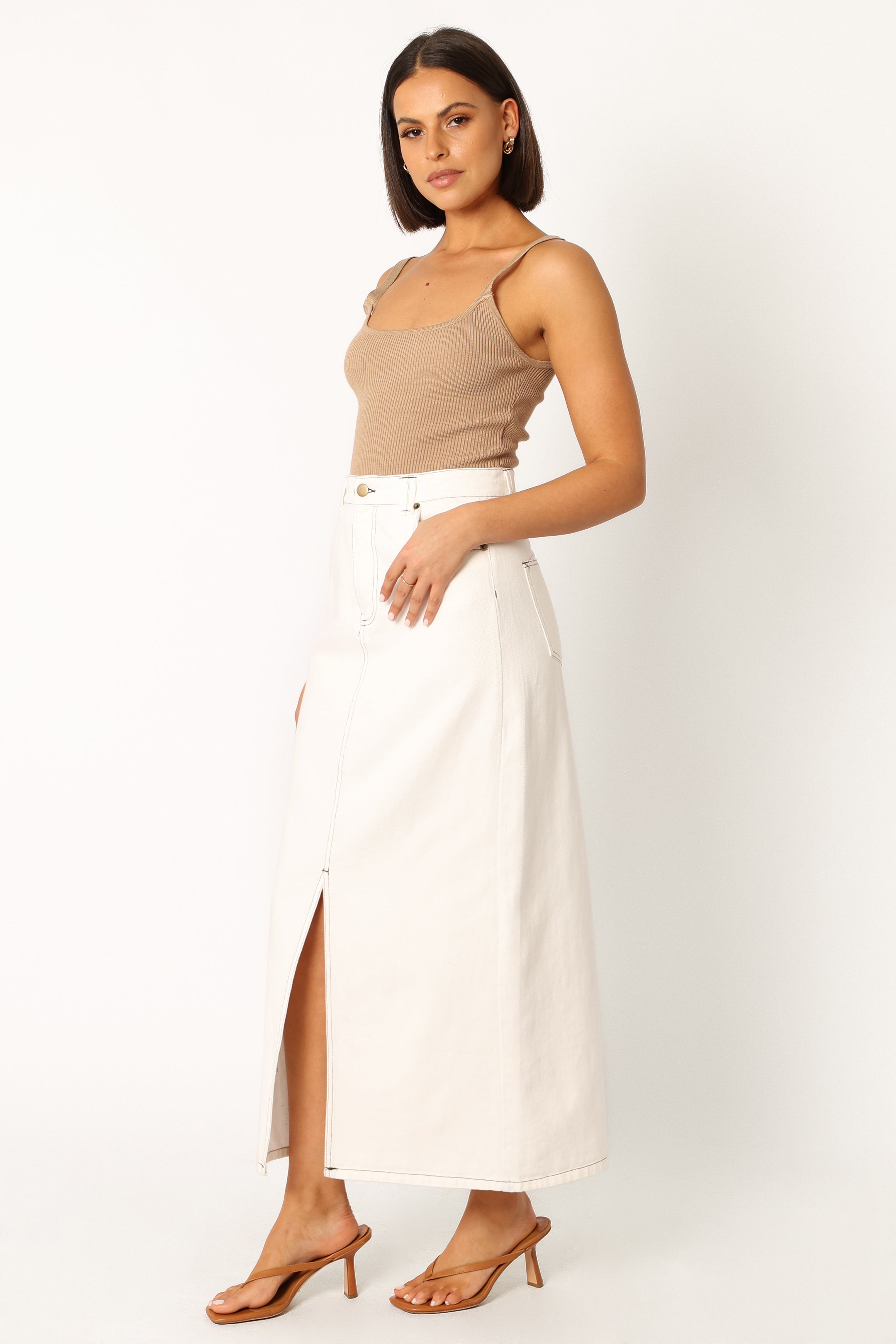 Rana Denim Midi Skirt - White