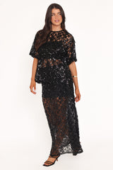 Yonder Sheer Panel Lace Maxi Skirt - Black