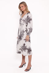 Grainne Long Sleeve Midi Dress - Black/White Floral