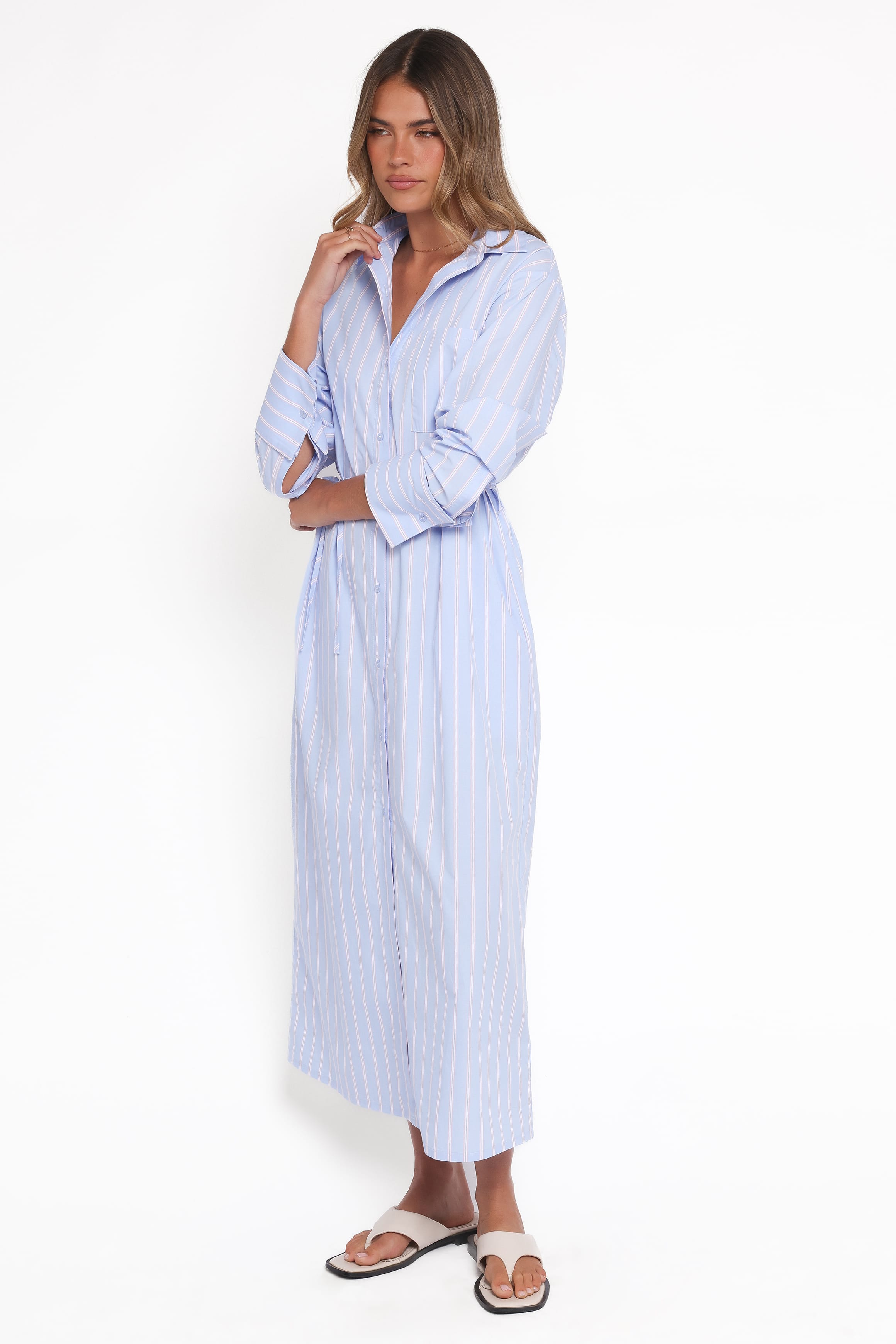 Harlan Long Sleeve Midi Dress - Blue Pink Stripe