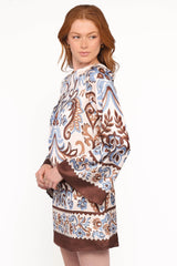 Megan Mini Dress - Ivory Brown Blue