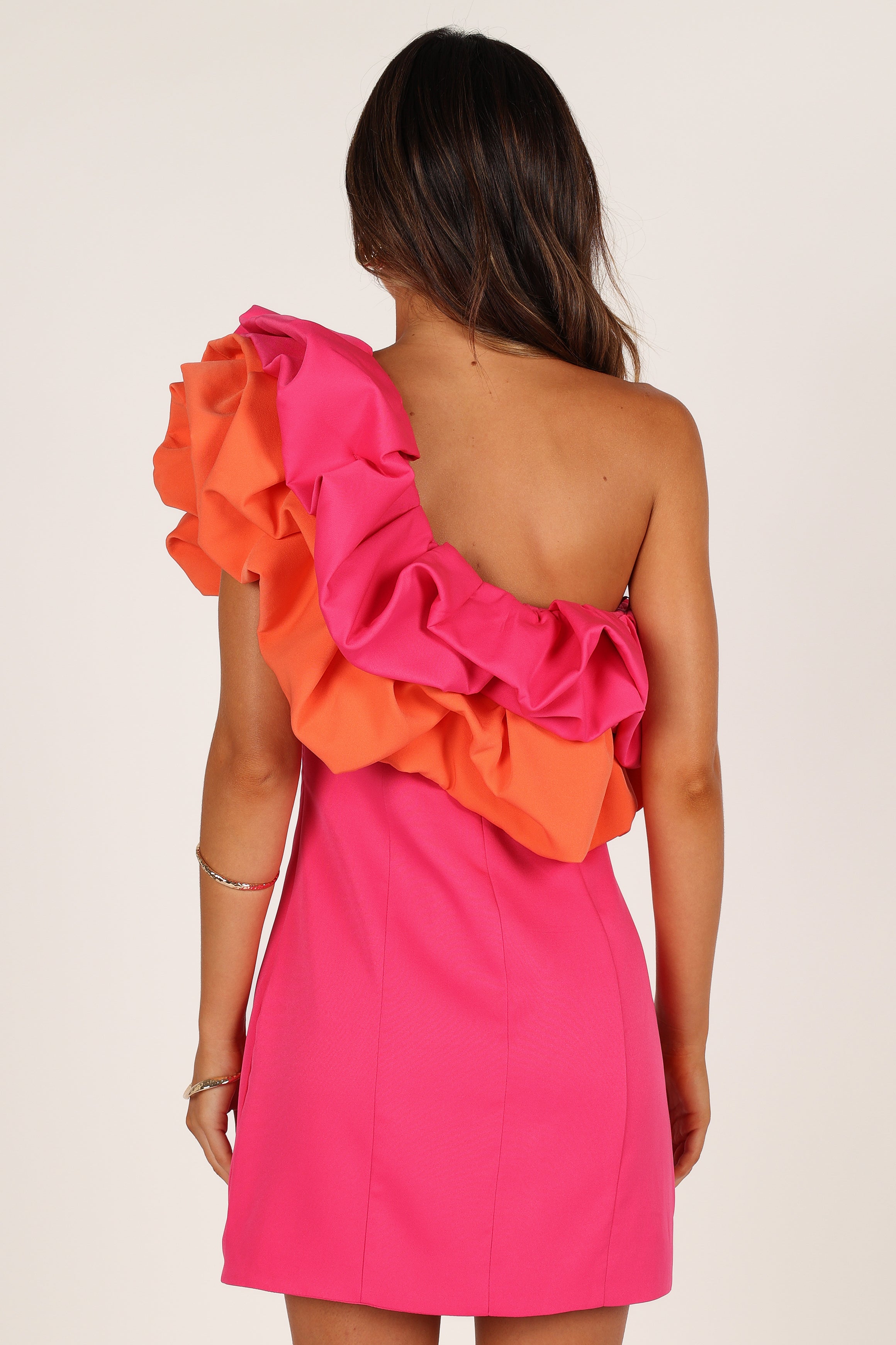 Phoebe One Shoulder Mini Dress - Pink/Orange