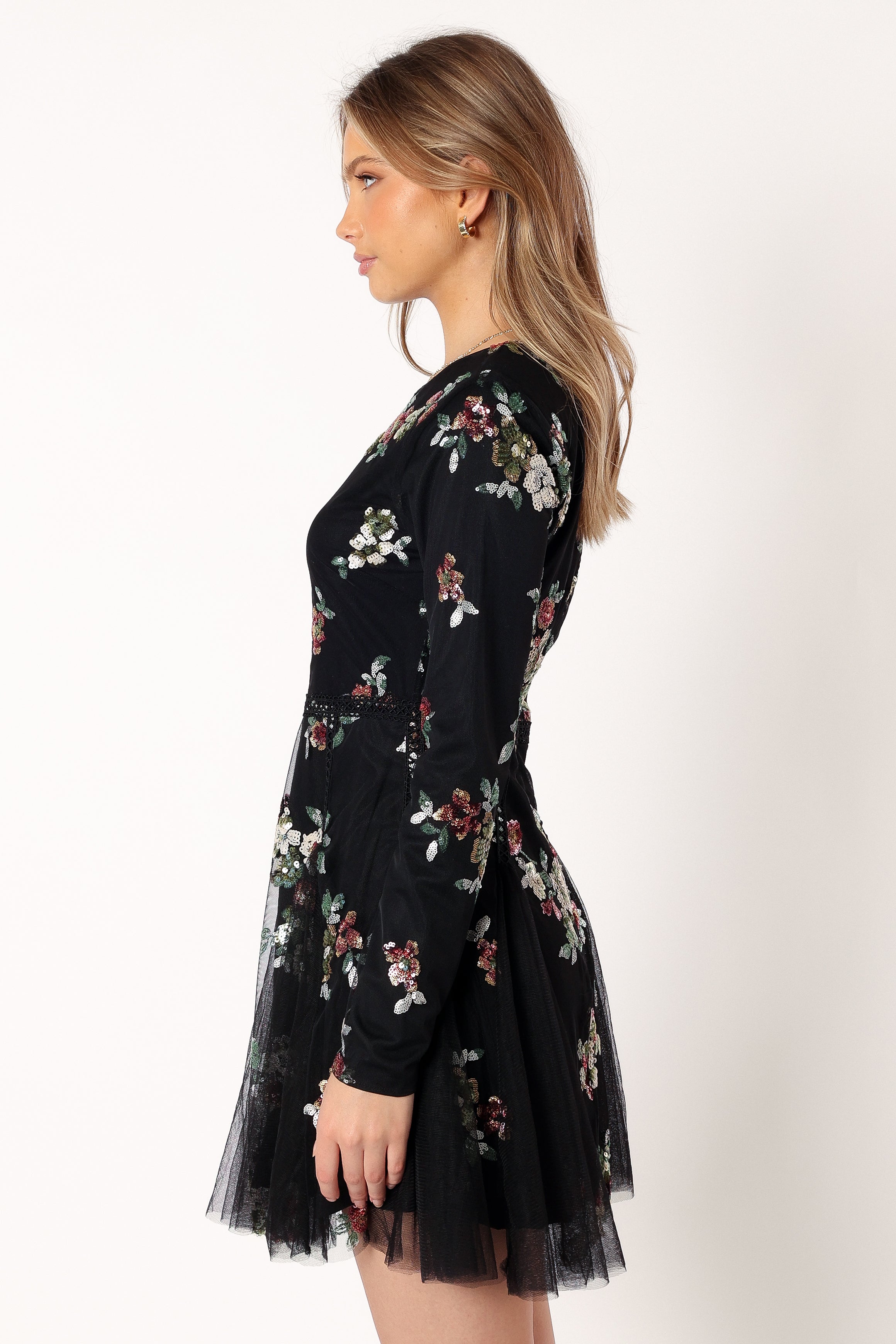Woodsen Long Sleeve Mini Dress - Black Floral