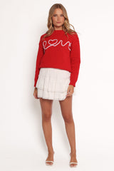 Love Embroidered Knit Sweater - Red