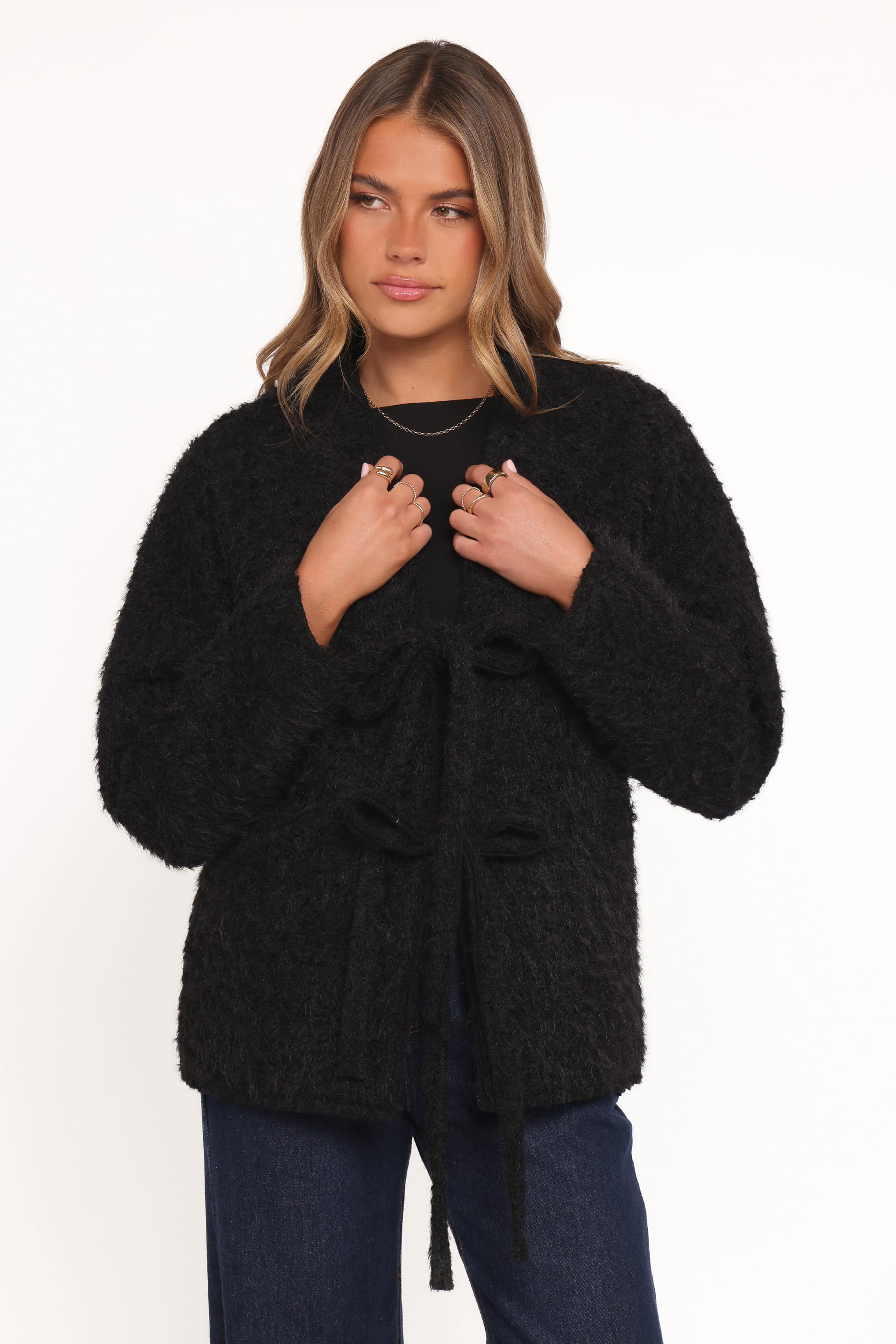Kimmy Bow Oversized Cardigan - Black