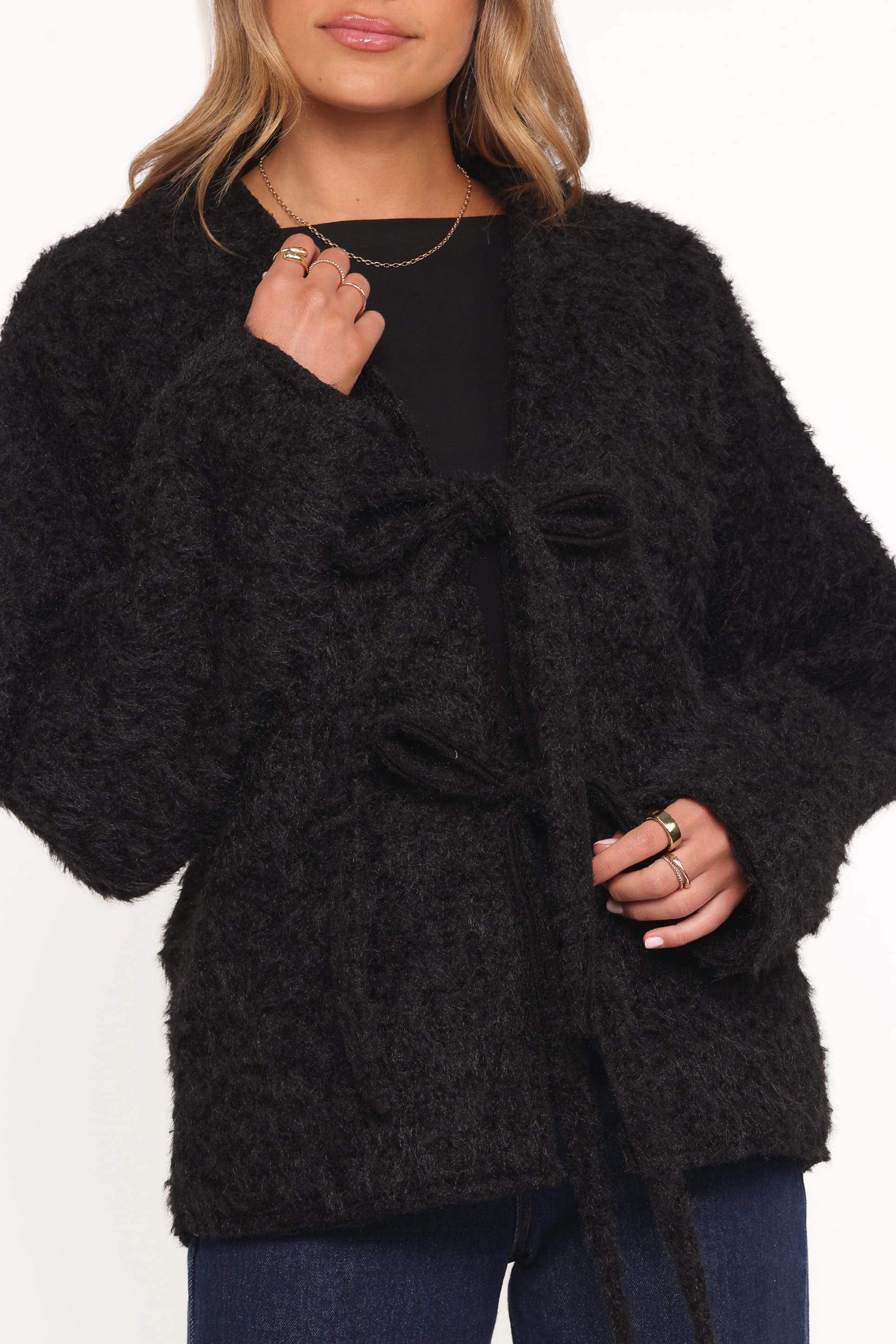 Kimmy Bow Oversized Cardigan - Black