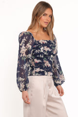 Maia Long Sleeve Top - Navy Floral