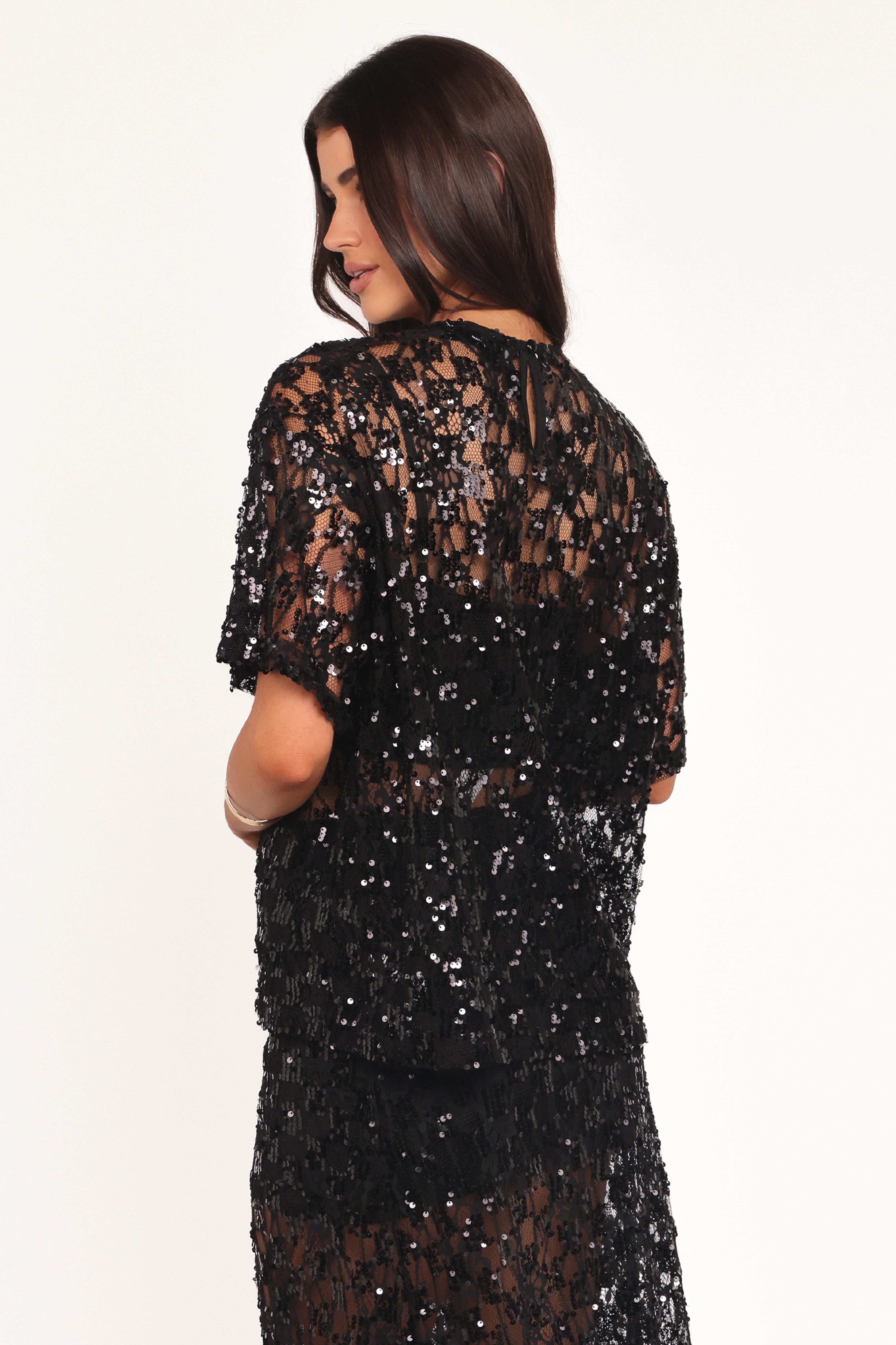 Yonder Sheer Lace Tee Top - Black